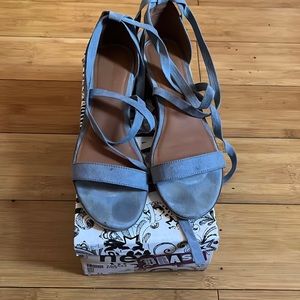 Light Blue Suede Ankle Wrap Sandals Size 11